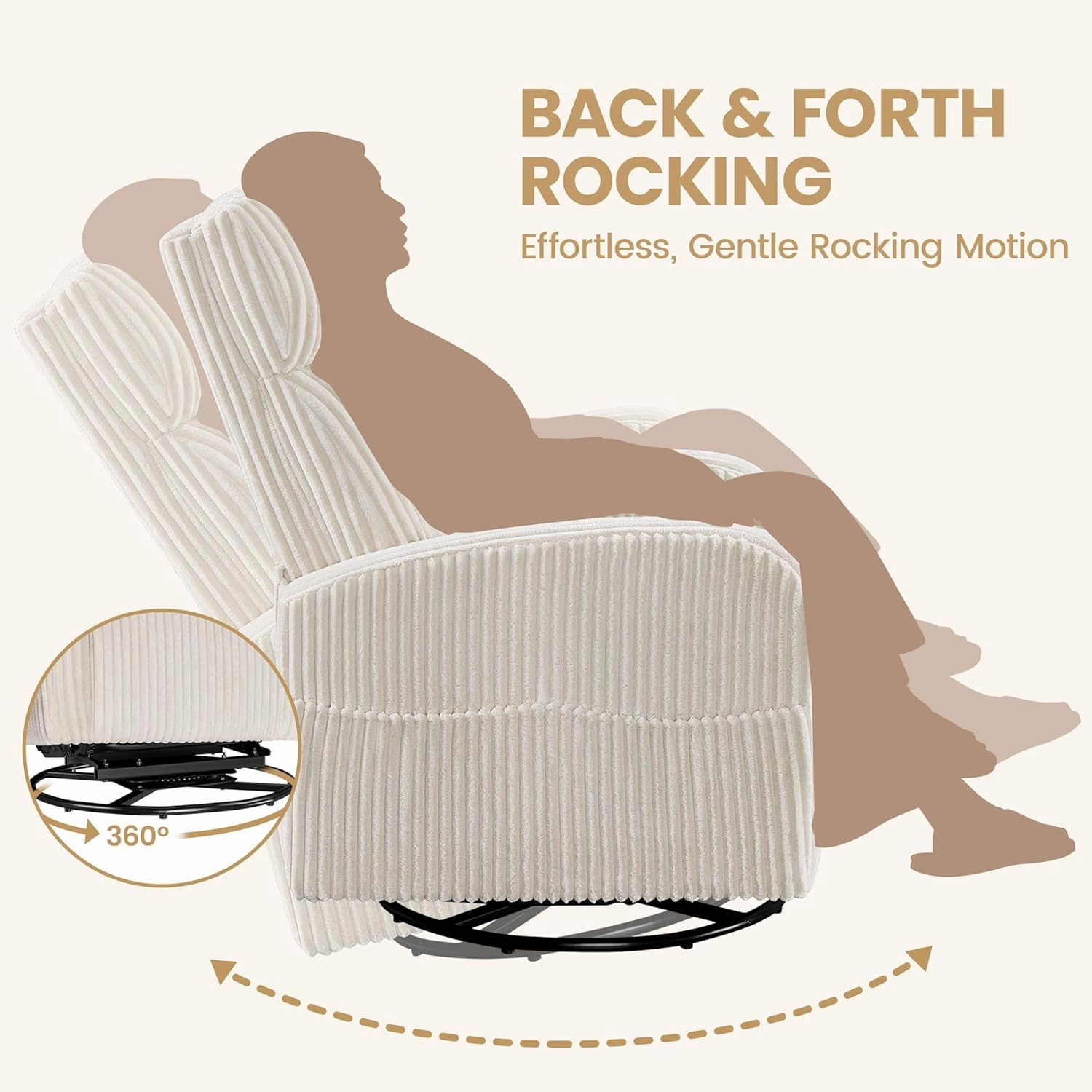 Yaheetech 360° Swivel Glider Chair for Nursery, Rocking Chair Nursing Chair with Side Pockets, Corduroy Glider for Living Room with High Back Beige