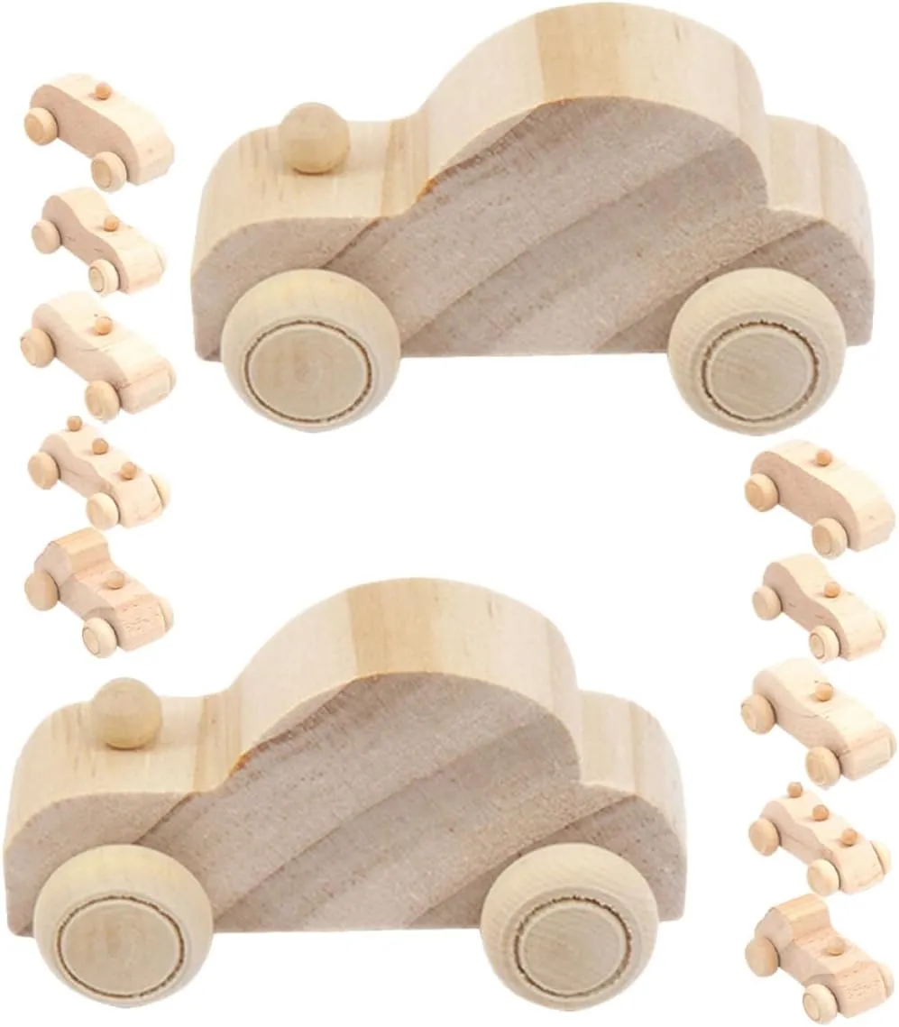YARNOW Wooden Car Ornament 12pcs Boys and Girls DIY Car Toy Unfinished Vehicle Crafts for Creative Play