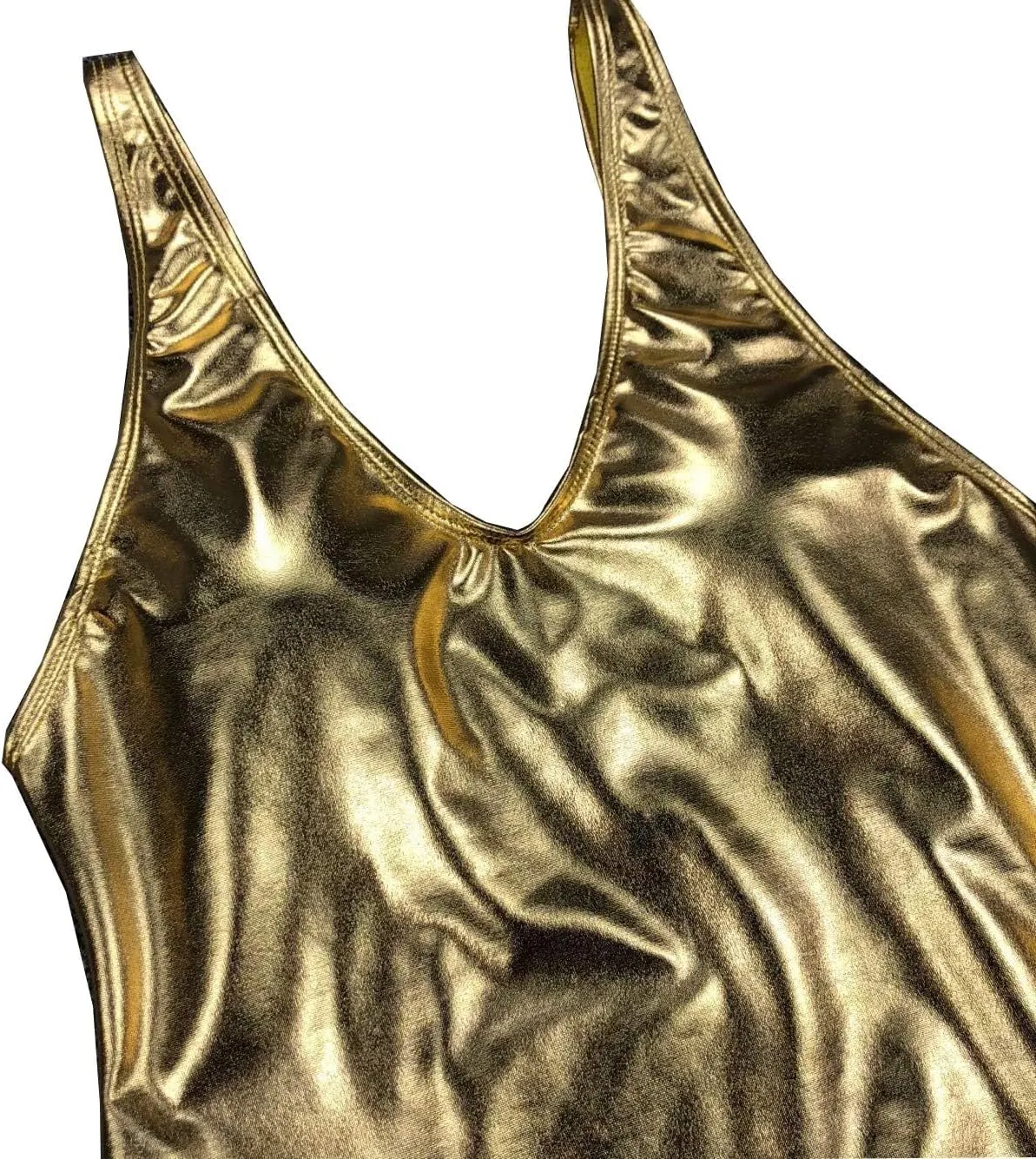 YAUASOPA Sexy Liquid Metallic Glitter One Piece Push Up Swimsuit Female Shiny Solid High Cut Beachwear