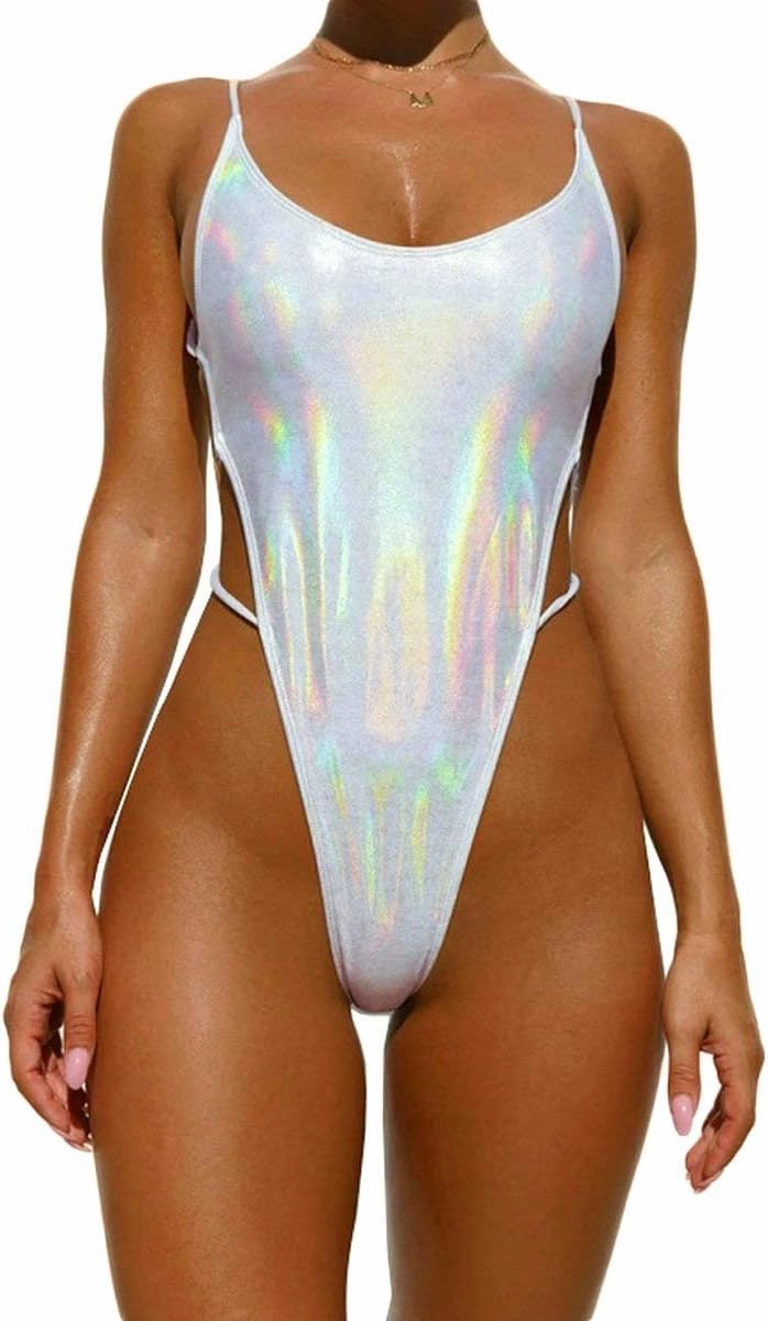 YAUASOPA Sexy Liquid Metallic Glitter One Piece Push Up Swimsuit Female Shiny Solid High Cut Beachwear
