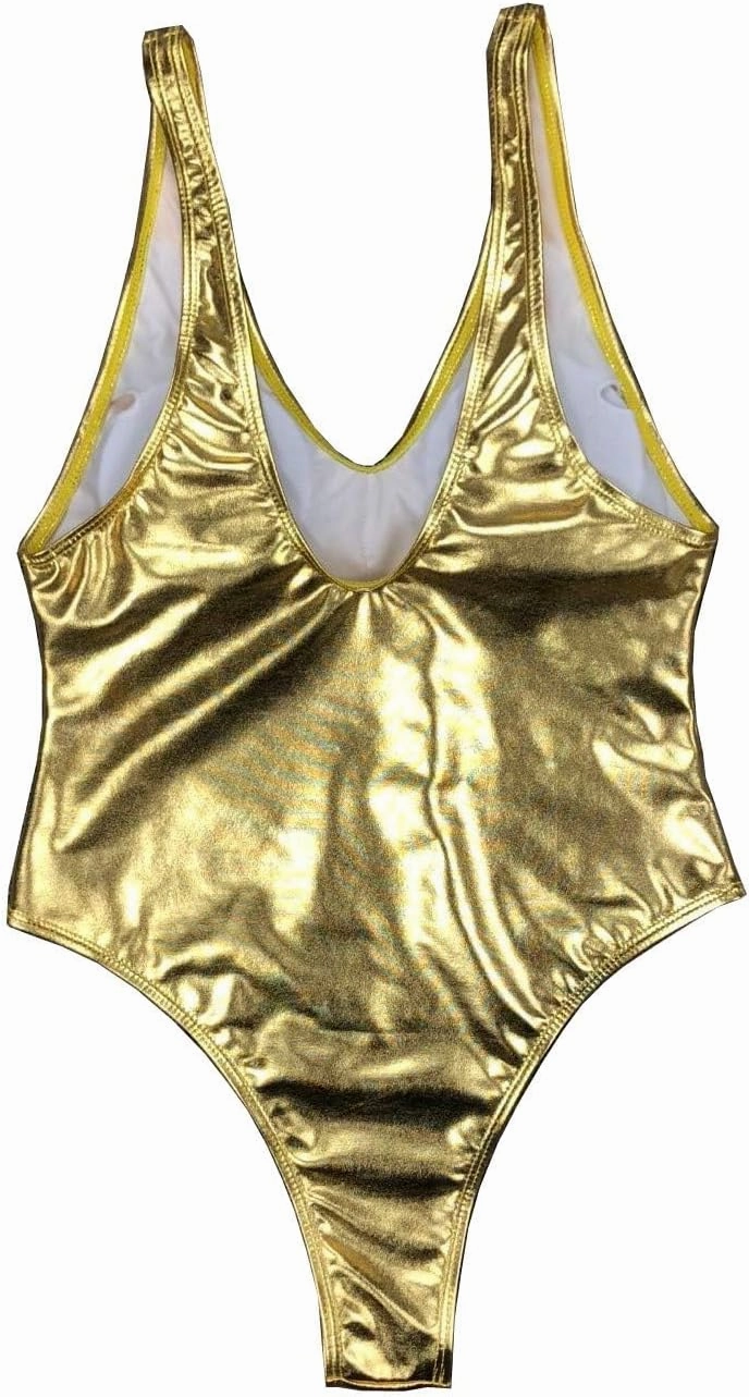YAUASOPA Sexy Liquid Metallic Glitter One Piece Push Up Swimsuit Female Shiny Solid High Cut Beachwear