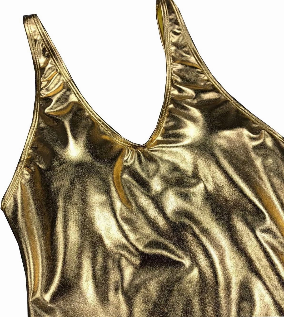 YAUASOPA Sexy Liquid Metallic Glitter One Piece Push Up Swimsuit Female Shiny Solid High Cut Beachwear