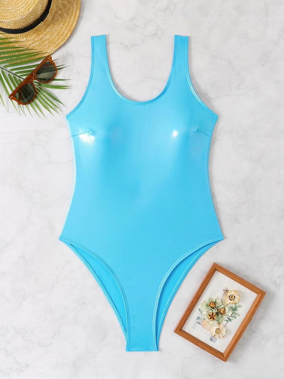 YAUASOPA Sexy Liquid Metallic Glitter One Piece Push Up Swimsuit Female Shiny Solid High Cut Beachwear