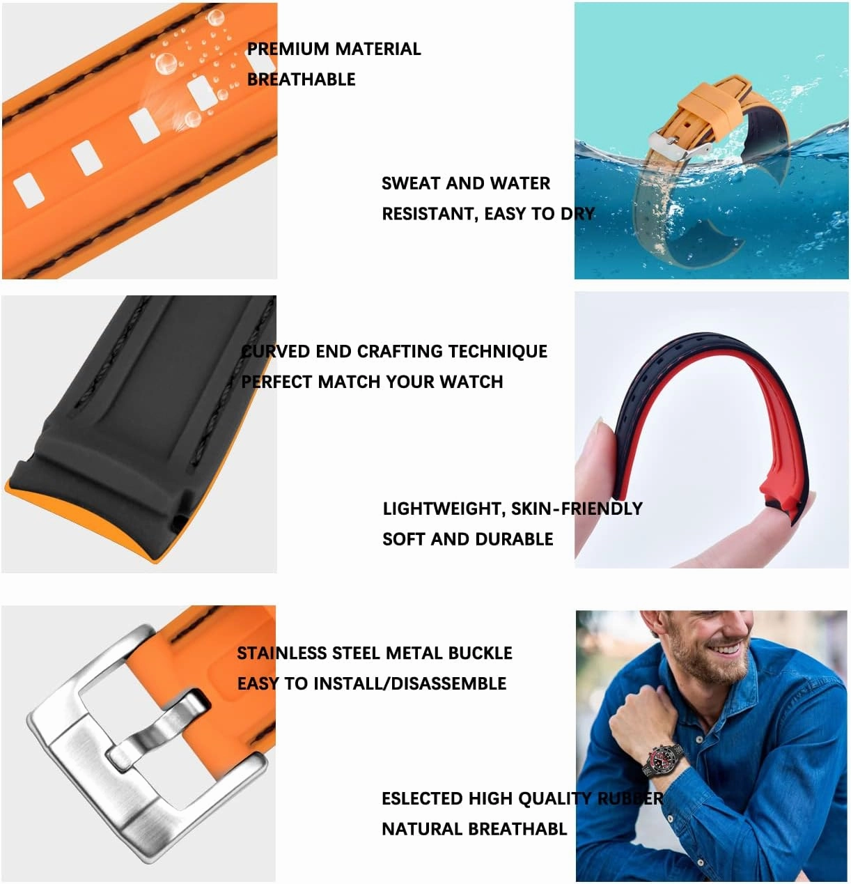 YISIWERA 20mm 22mm Silicone Watch Band Racing Rally Watch Strap Two Tone Curved Ends Rubber Watch Strap Stainless Steel Buckle Durable Universal Stitch Watch Straps for Men Women