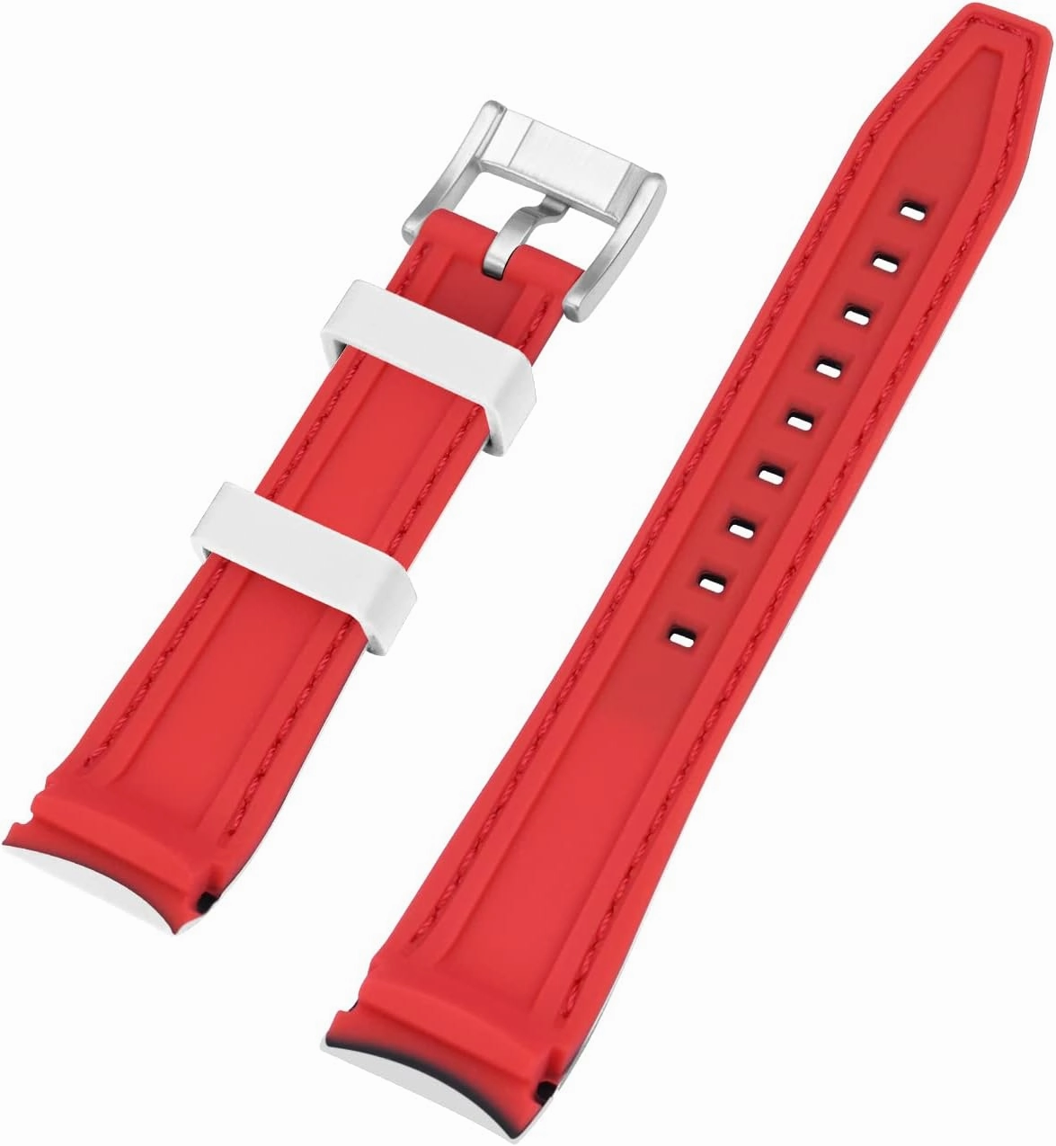 YISIWERA 20mm 22mm Silicone Watch Band Racing Rally Watch Strap Two Tone Curved Ends Rubber Watch Strap Stainless Steel Buckle Durable Universal Stitch Watch Straps for Men Women