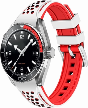 YISIWERA 20mm 22mm Silicone Watch Band Racing Rally Watch Strap Two Tone Curved Ends Rubber Watch Strap Stainless Steel Buckle Durable Universal Stitch Watch Straps for Men Women