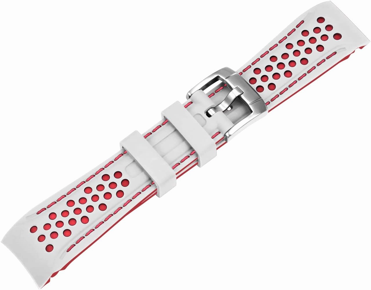 YISIWERA 20mm 22mm Silicone Watch Band Racing Rally Watch Strap Two Tone Curved Ends Rubber Watch Strap Stainless Steel Buckle Durable Universal Stitch Watch Straps for Men Women