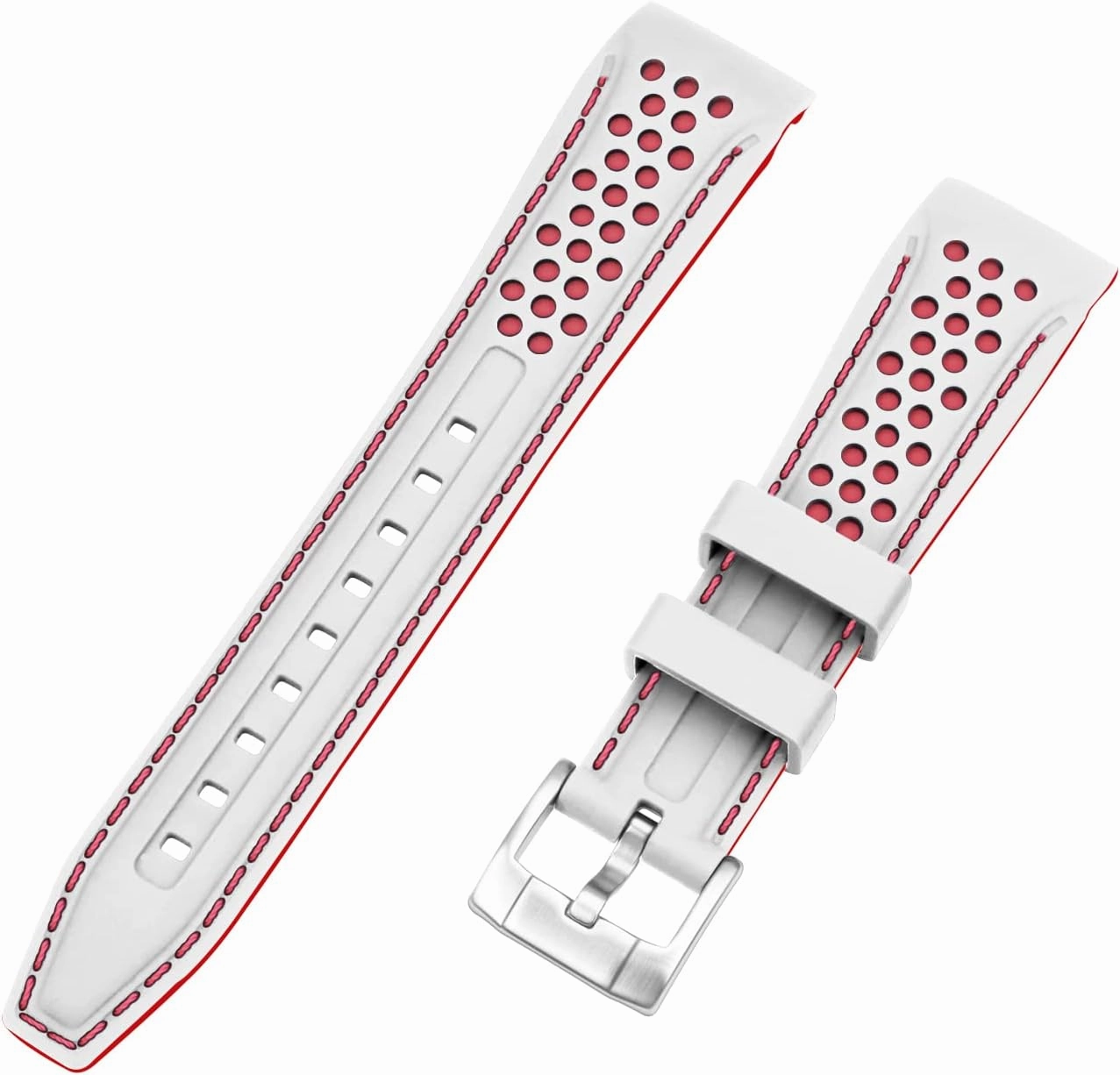 YISIWERA 20mm 22mm Silicone Watch Band Racing Rally Watch Strap Two Tone Curved Ends Rubber Watch Strap Stainless Steel Buckle Durable Universal Stitch Watch Straps for Men Women