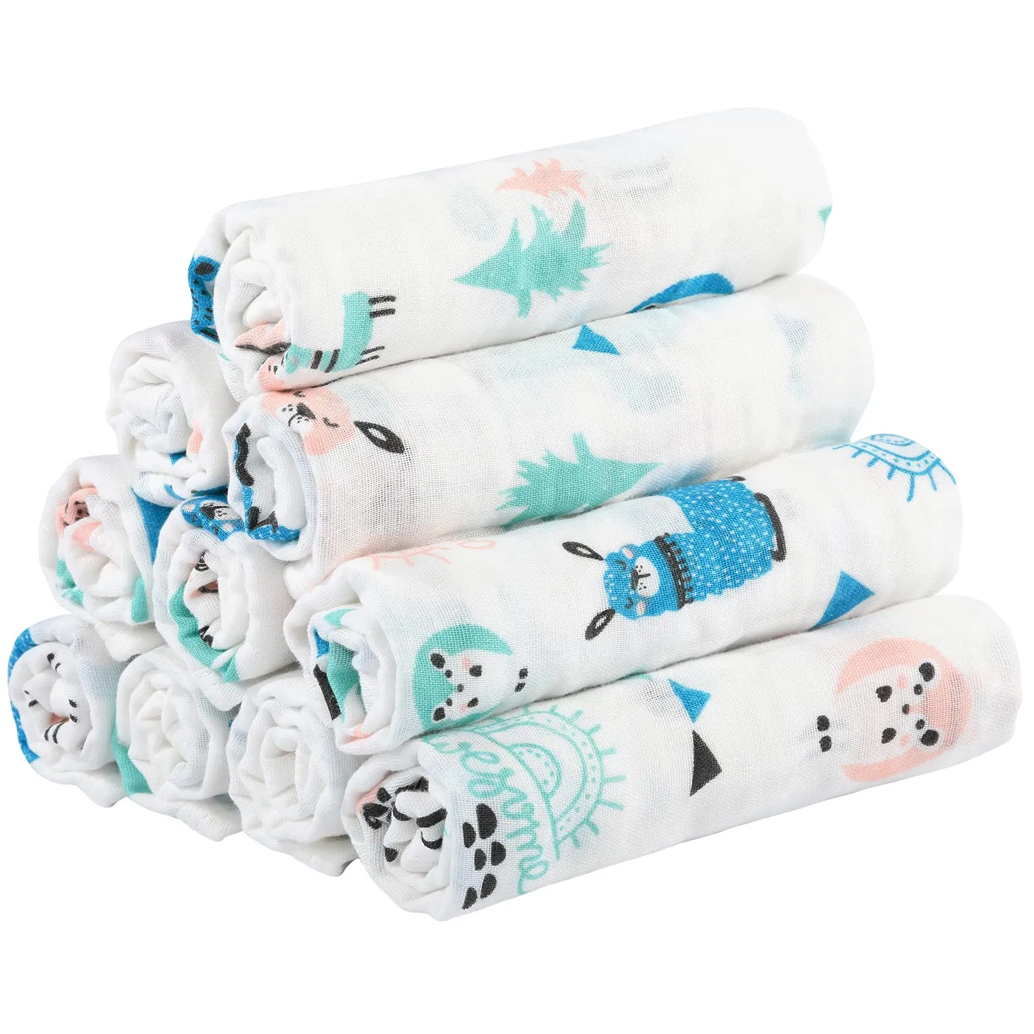 Yoofoss Muslin Burp Cloths for Baby 10 Pack 100% Cotton Baby Washcloths for Boys Girls Large 20''X10'' Super Soft and Absorbent Alpaca