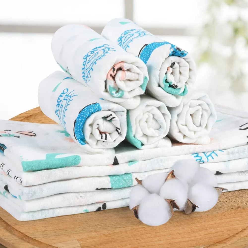 Yoofoss Muslin Burp Cloths for Baby 10 Pack 100% Cotton Baby Washcloths for Boys Girls Large 20''X10'' Super Soft and Absorbent Alpaca