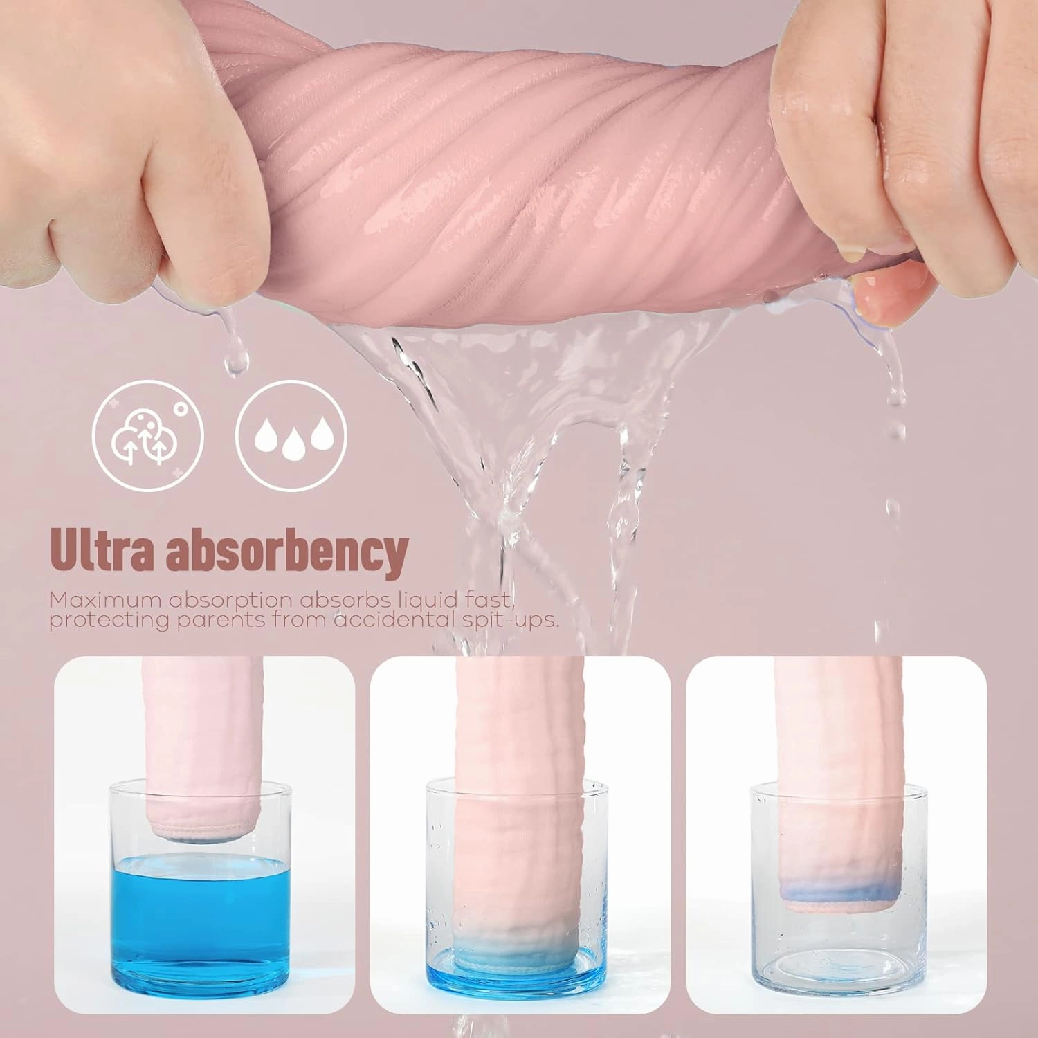 Yoofoss Muslin Burp Cloths for Baby 10 Pack 100% Cotton Baby Washcloths for Boys Girls Large 20''X10'' Super Soft and Absorbent Gradient Pink