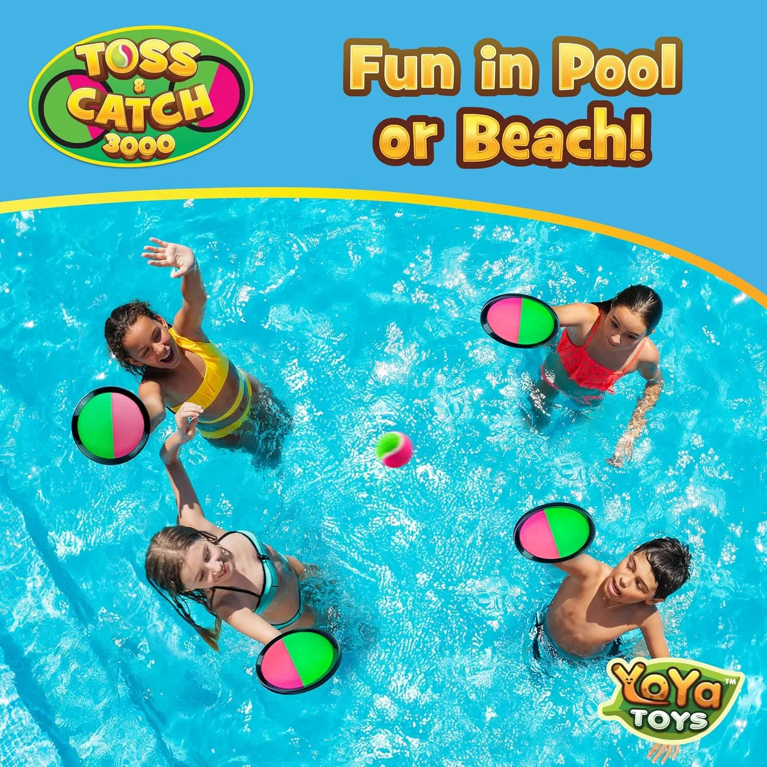 YoYa Toys Toss and Catch Ball Game Toy Set - 4 Paddles & 4 Sticky Balls - Fun Kids Outdoor Games Activity for Backyard, Beach, Park, Camping - Gift for Boys & Girls Ages 4 5 6 7 8 9 10 11 12 Year Old