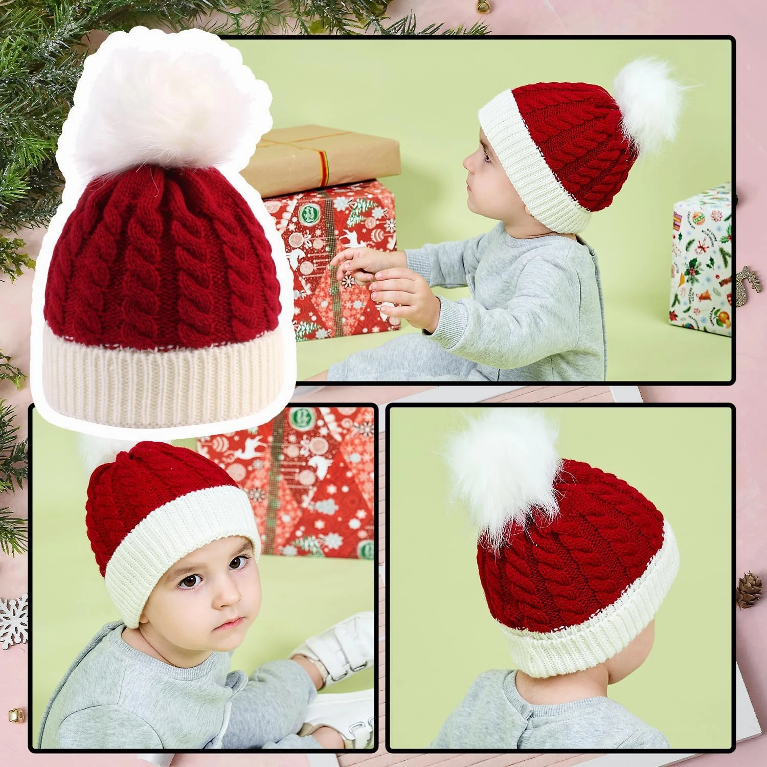 Ypser Infant Baby Knitted Beanie Photo Prop Crochet Knit Cap Christmas Cap Deer Hat with Bow