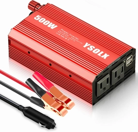 YSOLX 500W Power Inverter DC 12V to 110V AC Converter with 2 USB Ports and 2 AC Outlet, Car Charger Adpater for Road Trip and Camping