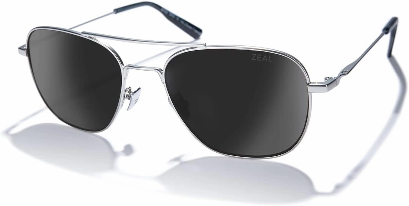 Zeal Optics Skyway Polarized Pilot Sunglasses, Matte Silver/Dark Grey, Medium