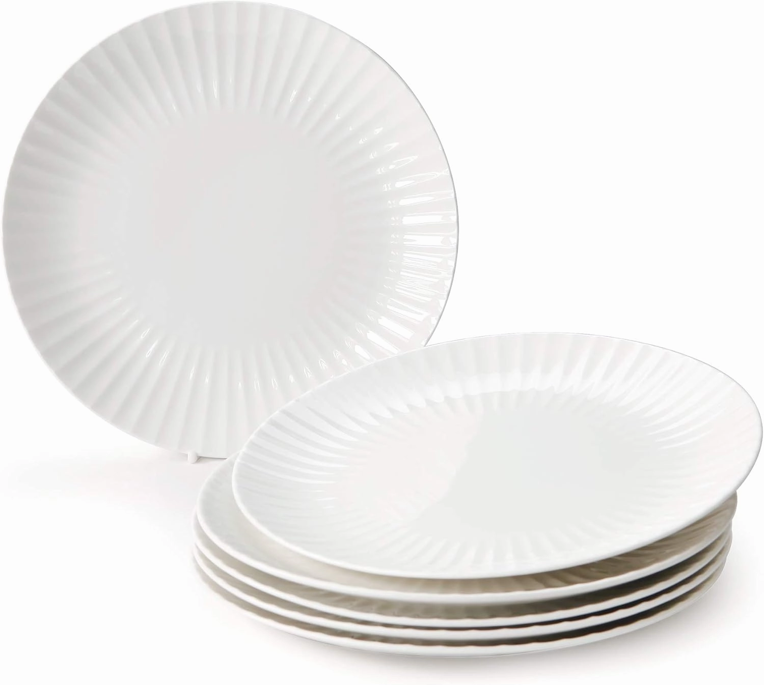 ZEN Pleats Porcelain Dinner Plates 11 Inch Set of 6 (White)