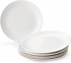 ZEN Pleats Porcelain Dinner Plates 11 Inch Set of 6 (White)