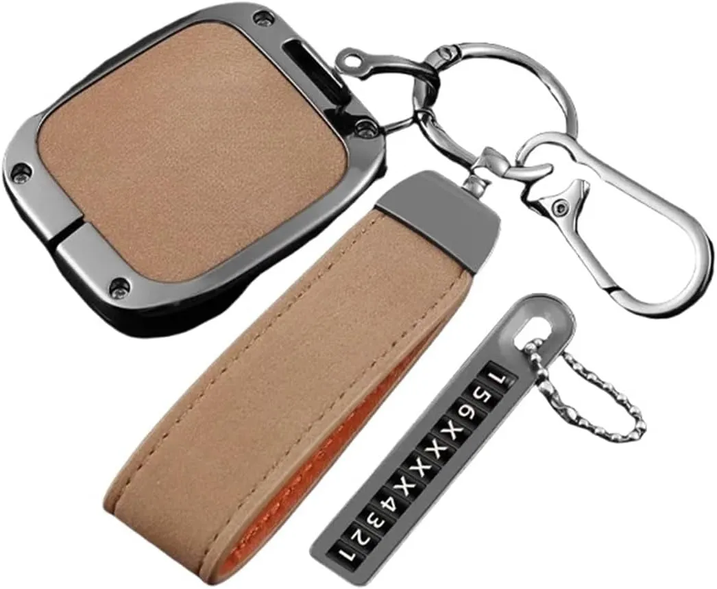 Zinc Alloy Leather Car Smart Remote Key Fob Case Cover Shell Bag Compatible For Extremely Krypton 001 ZEEKR NFC Card Keychain Accessories(A brown 03)